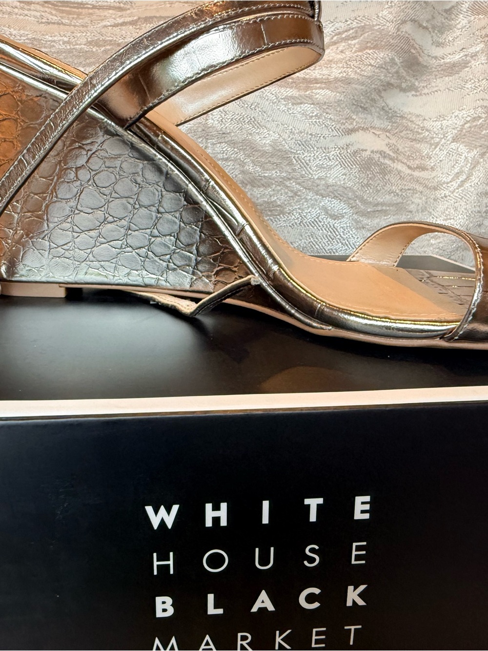 White House Black Market Metallic Wedge Sandals - light bronze metallic